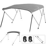 Garvee 3 Bow Boat Bimini Top With Removable Side Curtains Marine-Grade Canvas Adjustable Support Poles 6' L x 46" H x 61"-66" W - Grey