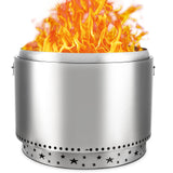 Garvee 27" Smokeless Fire Pit with Air Switch,Without handle,Portable Stainless Steel, Fixed Stand & Stove Hook, Ash Pan, for Camping, Backyard, Patio - Silver