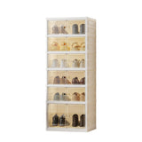 Garvee 6-Tier Foldable Shoe Rack Organizer with Transparent Doors for Closet, Hallway, Living Room, Light Brown, Stackable Plastic Storage Boxes - 6-Tire