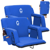 Garvee Stadium Seats with Back Support and Padded Cushion - Extra Wide 24.5" Bleacher Chair - Reclining Football Seats with Cup Holders - Blue - Blue