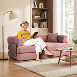 Garvee 5-in-1 Convertible Sofa Bed Modular Corduroy Sleeper King-Size No Assembly Green Pink - Pink