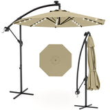 Garvee 10 Ft Offset Patio Umbrella With Solar Lights, 32 LED Lights, Infinite Tilt, Cross Base, Beige, For Deck Pool Garden Backyard - Beige