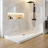Garvee 60" x 32" Shower Base Non-Slip SMC Shower Pan With Center Drain 304 Stainless Steel Cover White Bathroom Floor