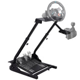 Garvee Racing Steering Wheel Stand with Shifter Mount for Simulator Cockpit, Adjustable L-Type Folding, Carbon Steel, Black