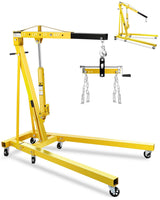 Garvee 2-Ton Foldable Hydraulic Engine Hoist, 6-Wheel Swivel Shop Crane, Adjustable Boom, Heavy-Duty Cherry Picker for Garage Workshop Farm, Red, 168 Lb - Yellow