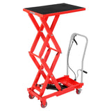 Garvee Heavy Duty Hydraulic Lift Table Cart 330Lbs Capacity, Double Scissor Lift, Adjustable 12"-50.5" Height, Non-Slip Platform, Locking Wheels, Red for Warehouse Workshop Garage - Red