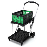 Garvee Foldable Shopping Cart with 1 Storage Crate, 2-Tier Collapsible Utility Cart, Portable Trolley for Picnic and Supermarket, Lightweight Aluminum, Adjustable, 360° Rolling Wheels - Green