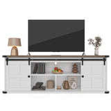 Garvee 70 in TV Stand for 75 in TVs with Power Outlet, Farmhouse Entertainment Center, Sliding Barn Doors, Adjustable Shelves, Mid Century Modern, Wood Finish - White+Coffee