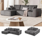 Garvee 108” Modular Sectional Sofa, L-Shape Chaise, Grey, Modern Deep Seat Couch for Living Room Bedroom