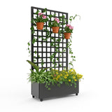 Garvee Metal Planter Box with Square Lattice Trellis, Raised Garden Bed on Wheels for Climbing Plants, 72 Inch x 35 Inch, Black, Galvanized Outdoor Planter - Black