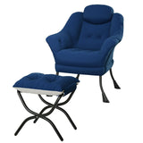 Garvee Comfy Lazy Chair with Ottoman Ergonomic Reading Chair Armrests Modern Accent Small Apartments Bedroom Living Room Velvet - Blue 100 (Holland Velvet Hlr-64)