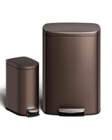 Garvee 13 Gal And 2.6 Gal Metal Trash Can Combo Set Rustproof Kitchen Step-On Bin Brown Compact Design