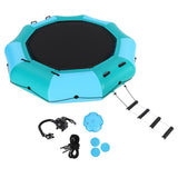 Garvee Inflatable Water Trampoline 15FT Floating Water Trampoline for Adults Lake Pool Ocean with Ladder Ropes Pump Anchor Bags - Blue+Green