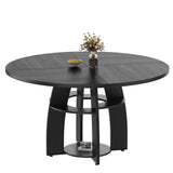 Garvee 47 in Round Dining Table with Storage Shelf & Adjustable Feet for Dining Room, Black, Modern Wood Circle, Seats 4-6 - Black