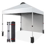 Garvee 10x10 Pop Up Canopy Tent With Side Walls, Wheeled Carry Bag, Sandbags, Portable Outdoor Sun Shade, White