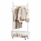Garvee Rolling Clothing Rack with Wheels and Basket Storage, Metal Moveable Large Coat Rack for Bedroom and Boutiques, 39.37x68.9 inches, Black - White