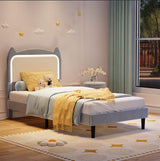 Garvee Kids Twin Bed Frames with Cat Headboard, Upholstered Princess Platform Bed, Blue & White, Sturdy Wood Slats, No Box Spring Needed - Blue