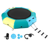Garvee Inflatable Water Trampoline 10FT Floating Water Trampoline for Adults Lake Pool Ocean with Ladder Ropes Pump Anchor Bags - Blue+Green+Yellow