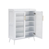 Garvee 5-Tier Shoe Cabinet with Glass Front Doors, Durable Storage Organizer, Modern Shoe Rack for Entryway, White Finish, Space-Saving Design - White