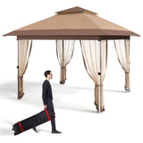 Garvee 11 ft x 11 ft Gazebo Outdoor Pop Up Canopy Tent with Curtains and Mosquito Netting for Patio Backyard Party, Khaki, 121 Sq Ft Shelter - Khaki