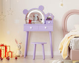 Garvee Kids Vanity Set with Lights Bear-Shaped Make Up Vanity Desk for Bedroom Toddler Table Set Purple - Purple