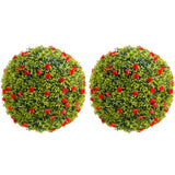 Garvee XXL Buchsbaumkugel 2er-Set Artificial Plants with Red Flowers, UV-Resistant, Weatherproof, PE Material, Garden & Balcony Decor, Ø42cm, Green & Red