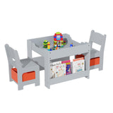 Garvee Kids Art Table And Chair Set 3 In 1 Activity Table With Storage For Toddlers Home Playroom 24.41in White - Grey2