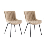 Garvee Upholstered Dining Chairs Set of 2, Mid Century Modern Armless Kitchen Chair with Faux Leather & Back & Metal Legs, for Dining Room, Bedroom, Reception Waiting Room - Beige-Stripe