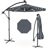 Garvee 10 Ft Offset Patio Umbrella With Solar Lights, 32 LED Lights, Infinite Tilt, Cross Base, Grey, For Deck Pool Garden Backyard - Grey