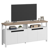 Garvee Farmhouse 63 in TV Stand for TVs Up to 70 in, White Rustic Brown Entertainment Center for Living Room and Bedroom - White+Grey