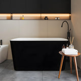 Garvee 49'' Acrylic Freestanding Bathtub, Deep Soaking Tub, Black Exterior White Interior, Small Space, Chrome Overflow Drain