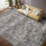Garvee Persian Blue-Grey 10x13 Area Rug for Living Room Washable Rugs Distressed Rug for Bedroom Large Rug Vintage Rug Non Slip Carpet Throw Rugs for Dining Room Stain Resistant Office Rug Classroom Rug