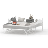 Garvee Twin Trundle Bed With Stylish Headboard Adjustable Height Platform Bed Steel Slats Living Room Bedroom White - White