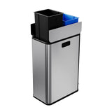 Garvee 2 x 7.4 Gal Dual-Compartment Stainless Steel Step-On Trash & Recycling Bin for Kitchen Office Home, Slim Design, Butterfly Lids, Removable Buckets, Silver
