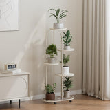 Garvee 5-Tier Mobile Plant Stand with Wheels - Movable 6 Pot Flower Shelf for Indoor/Outdoor Use, Corner Display Rack, Black - Cream White
