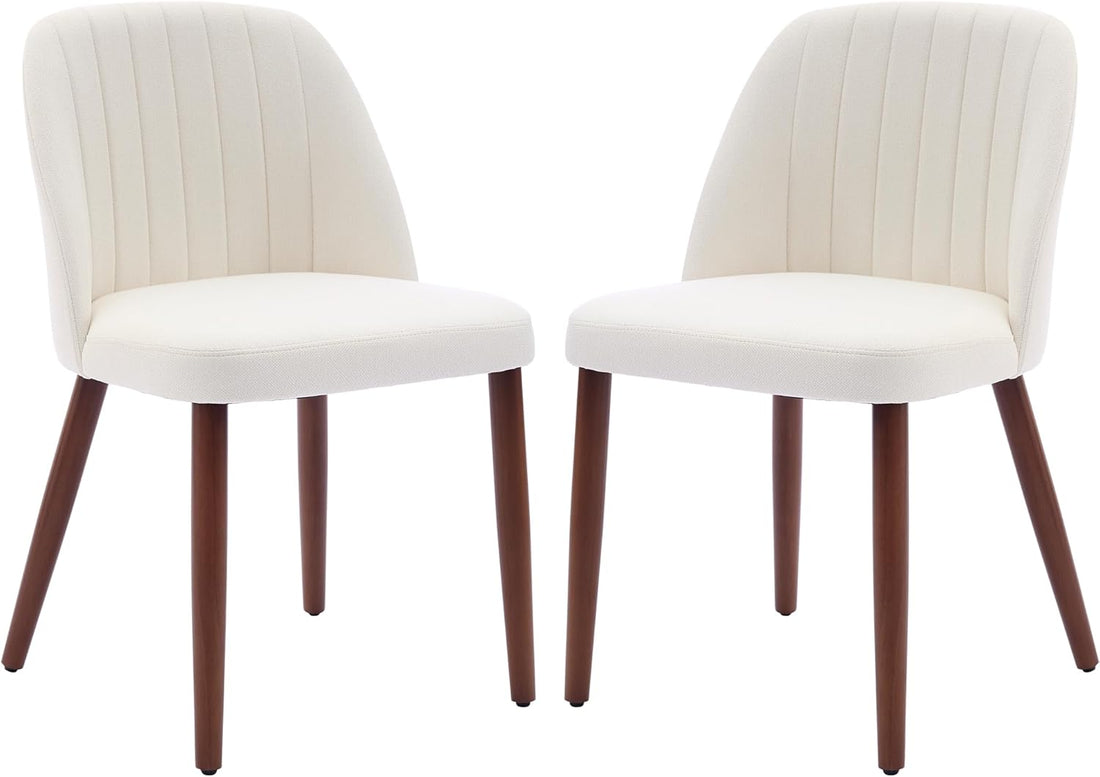 Garvee Set of 2 Mid-Century Modern Fabric Upholstered Dining Chairs with Padded and Solid Wood Legs, Beige