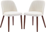 Garvee Set of 2 Mid-Century Modern Fabric Upholstered Dining Chairs with Padded and Solid Wood Legs, Beige - Beige