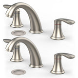 Garvee 2 Pcs Bathroom Faucet, 8 Inch 3 Hole Widespread, Brushed Nickel, Stainless Steel Pop Up Drain, Dual Handle, Adjustable Deck Plate