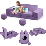 Garvee Modular Kids Sofa Set with Foam, Foldable, Versatile Playroom Furniture, Soft Fabric, Durable, Easy Clean - Purple