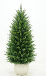 Garvee Set of 2 Artificial Pine Trees with LED Lights, 90-96 cm, PE Material, White Round Pots, Indoor Decor - White Planter