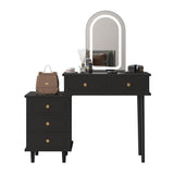 Garvee Modern Makeup Vanity Desk with LED Mirror Lights, 2 Drawers & Adjustable 3-Drawer Cabinet for Bedroom Storage, Wood Dressing Table, Space-Saving Design - Black