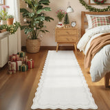 Garvee 2' x 6' Ivory Scalloped Runner Rug, Washable Low-Pile Botanical Farmhouse Rug for Hallway, Kitchen & Entryway