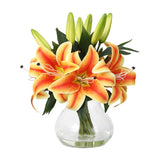 Garvee Artificial Tiger Lily Flowers 6 Stems with Glass Vase for Home Décor Wedding Table Centerpieces 13 Inch Orange-Yellow - Orange-Yellow