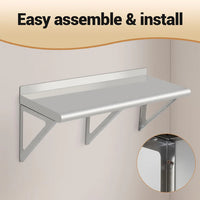 Garvee 72x12x12 Inch Stainless Steel Wall Shelf NSF Certified, Commercial Wall Mounted Kitchen Shelf for Restaurant, Garage, Laundry, Utility Room, Equipment Storage, Metal Shelving