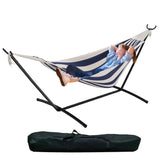 Garvee Double Hammock with Stand Heavy Duty 450lbs Capacity Portable Cotton Hammock for Two Adults Indoor Outdoor Use Blue White Stripe