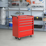 Garvee Red Rolling Tool Cabinet 5-Drawer Mobile Tool Chest with Lock for Garage Workshop 24 Inch Durable Steel - Red
