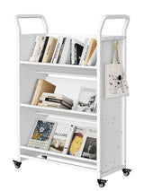 Garvee Book Cart with Wheels Heavy-Duty Mobile Bookshelf Organizer Single Sided V-Shaped Rolling Library Cart Locking Casters Office School Home White