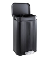 Garvee 13 Gal Kitchen Trash Can Stainless Steel Step Garbage Can with Soft-Close Lid for Living Room Office, Rectangular, Fluted Design - Black