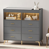 Garvee Baby Changing Table Dresser with 6 Drawers, LED Lights & Charging Station for Bedroom, 43.3in White - Grey