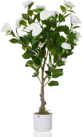 Garvee 2.8FT Artificial Camellia Tree with 20 Bloomings, White Pot, Indoor Decor, 34" Faux Flowers - 2.8Ft-White